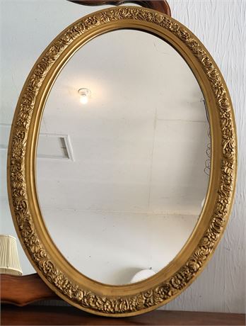 Antique Fancy Ornate Gold Gesso Oval Framed Mirror