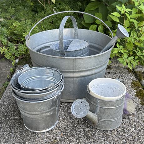 #4 Metal Basin, Watering Cans and Small Buckets