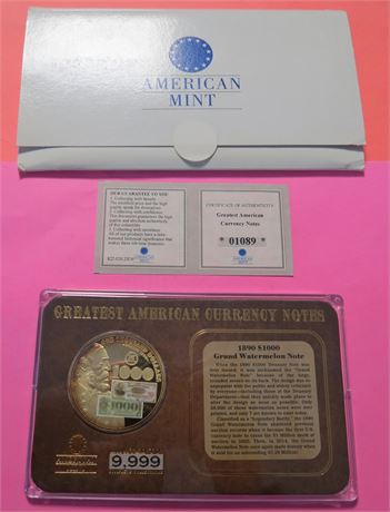 1890 $1000 Grand Watermelon Note Collectible Coin