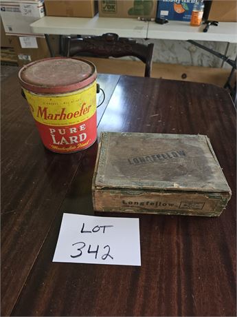 Vintage Marhoefer Lard Tin & Longfellow Cigar Box