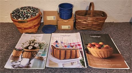 Vintage Longaberger Basket, Pottery, Books