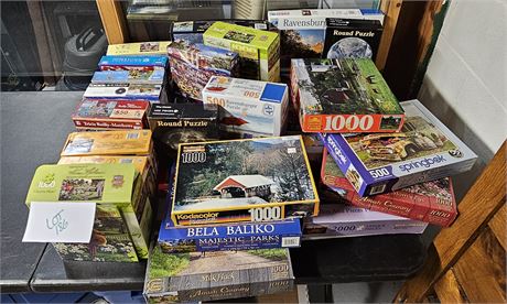 Large Mixed Puzzle Lot: Different Themes, Sizes & Makers