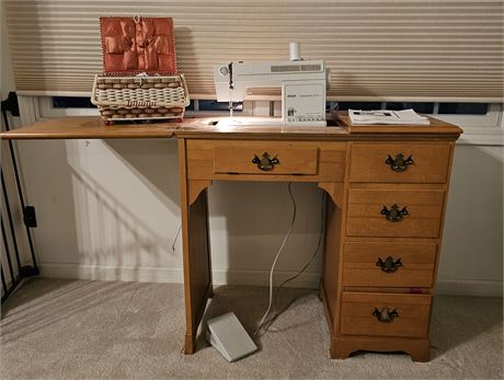 Pfaff Hobbymatic 919 Sewing Machine in Beautiful Sewing Desk Filled w/ Supplies