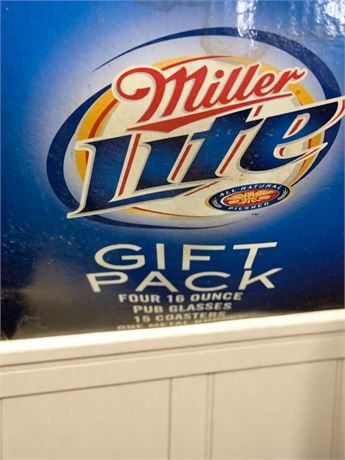 Miller Lite 20 Piece Gift Pack - Ice Bucket, 15 Coasters, 4 Pub Beer Glasses