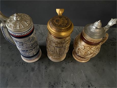 Avon Lidded Beer Stein Lot - 1987 The Gold Rush Stein Handcrafted in Brazil