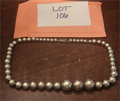 Sterling Taxco Mexico 925 Signed TH Graduated Ball Necklace 24"L 3.20 OZT