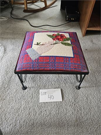 Metal Frame Needlepoint Foot Stool