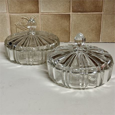 Pair of Covered Pressed Glass Candy Dishes - 7"D