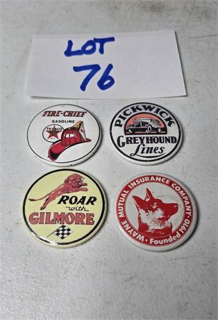 Vintage Advertising Pinback Button Lot - Texaco Fire-Chief, Gilmore, Greyhound,