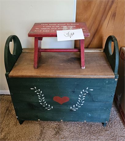 Painted Bench/Storage (As-Is), Vintage Child's Stool & More