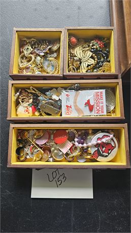 Jewelry Box With Mixed Vintage & New Bracelets, Necklaces, Brooches & More