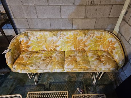 MCM Metal Outdoor Glider with Yellow Leaf Vinyl Cushions