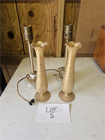 Gold Embossed Floral Pattern Rose Vases & Vintage Candle Stick Glass Base Table