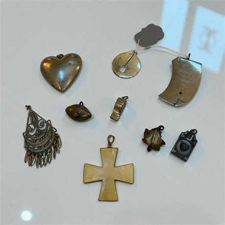 Vintage Pendants - Puffy Heart, Large Cross, Whistle, Puffy Football & More