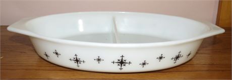 Pyrex White / Black Atomic Starburst Divided Dish