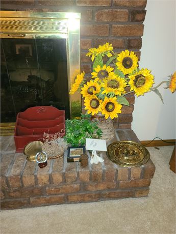 Mixed Home Decor: Sunflower Arrangement/Glass Butterfly Paperweight & More