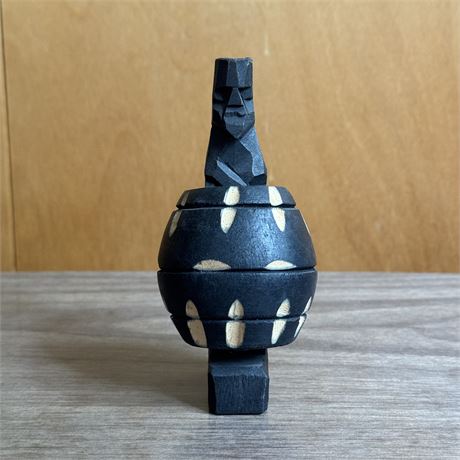 Tribal Masculinity Carved Wood ADULT "What's Behind the Barrel?" Figurine - 5"T