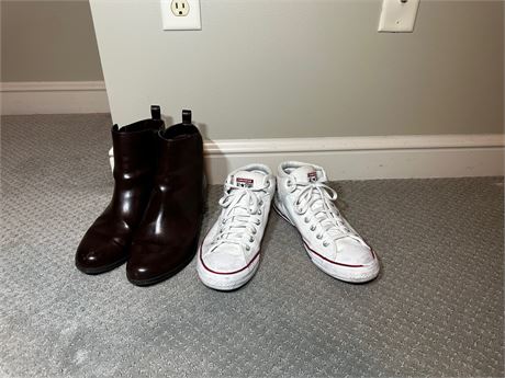 Mens 9.5 Converse all star white shoes and Brown leather 12w boots