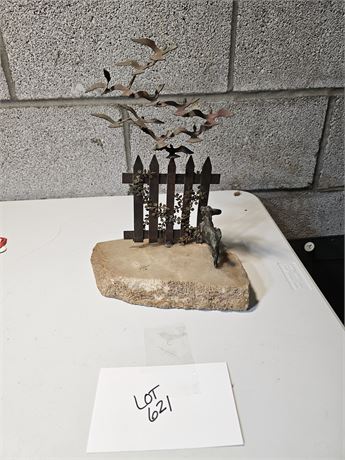 Signed Metal & Granite Art Sculpture