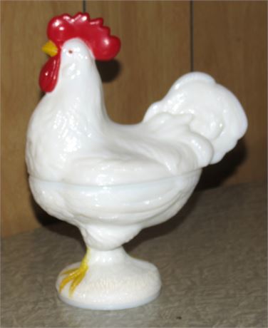 Westmoreland Milk Glass Rooster Dish