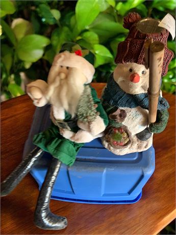Shelf Sitting Santa Claus & Solar Snowman Decoration - Lot of 2