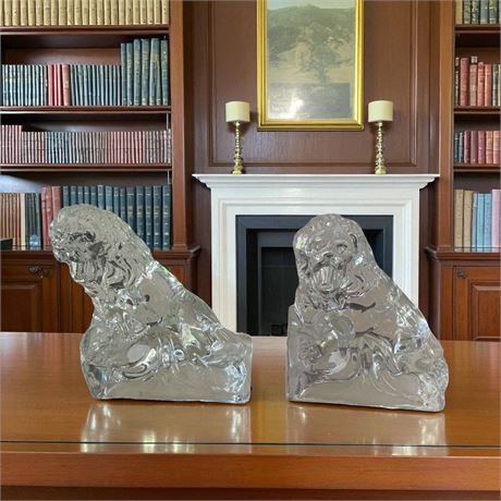 Princess House Wonders of the Wild 24% Lead Crystal Lion Figurine Set of 2