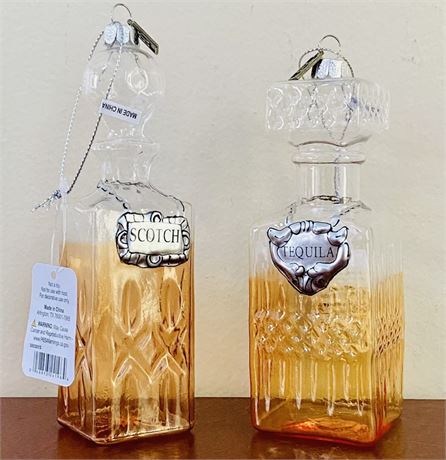 New RAZ Blown Glass Scotch and Tequila Liquor Bottle Ornaments