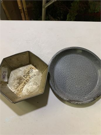 Vintage Swans Down Cake Flour Hexagon Cake TIN Pan and Graniteware Pan