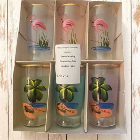 Bartlet Collins Set of 6 Hand-Painted Frosted Glass Beach Tumblers/Glasses
