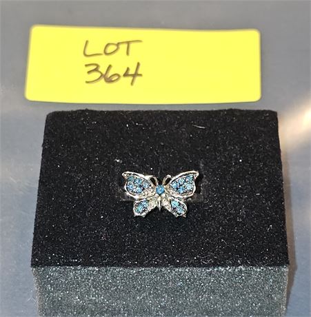 Sterling 925 Ocean Blue Topaz Butterfly Ring Sz 7