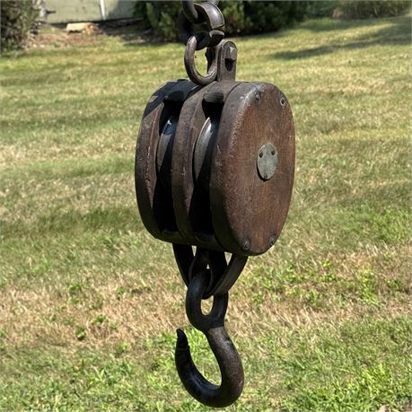 Large Antique Farmhouse Double Pulley