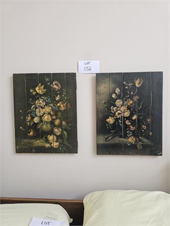 Rustic Print On Wood Still Life Floral