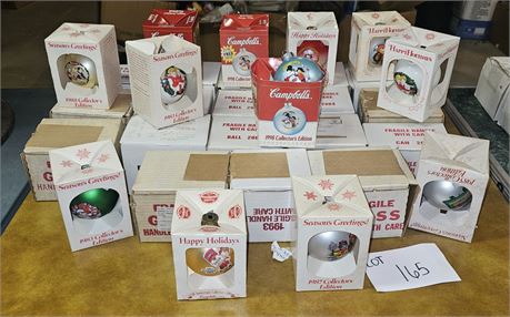 Large Lot Of Mixed Campbell Soup Kids Christmas Ornaments- Color & Year Vary