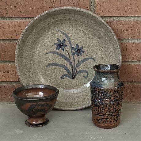 Art Pottery Bundle of 3 with 12"D Low Bowl