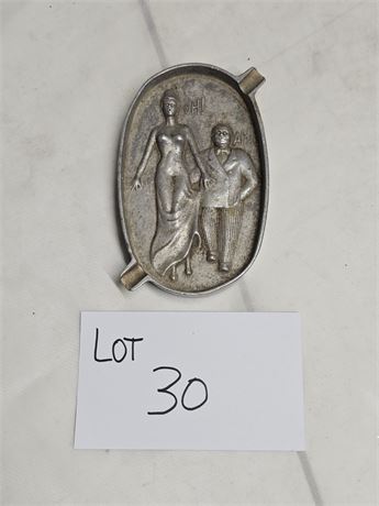 Vintage Double-Sided Cast Aluminum Risque Ashtray