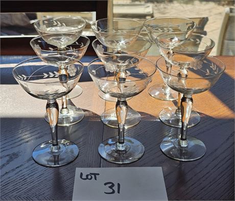 Etched Floral Stemmed Wine Glasses