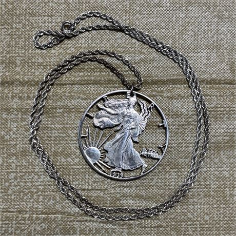 American Silver Walking Liberty Half Dollar Coin Necklace