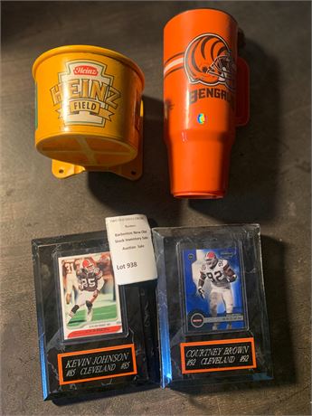 Football Collectibles Heinz Field, Bengals Mug, Browns Trading Card Plaques