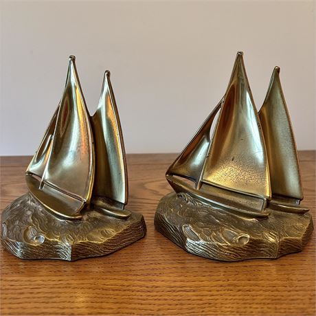 Solid Brass Sail Boat Bookends