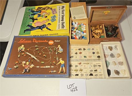 My First Stamp Collection, Marbles, Wood Chess Pieces & More