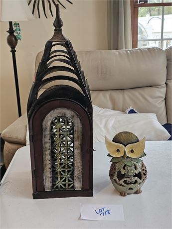 Metal Cathedral Candle Holder & Owl Candle Holder