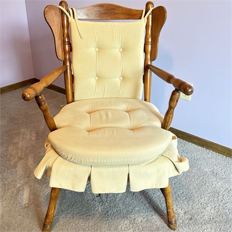 Mid Century Ladder Back Spindle Arm Solid Wood Side Chair