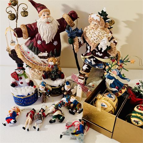 Fun Lot of Mixed Christmas Ornaments and Large Santa Figurines