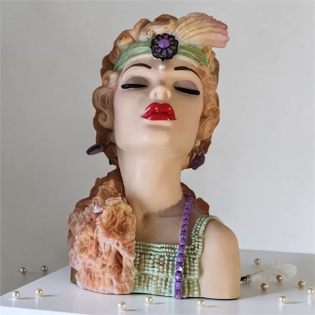 Cameo Girls Resin Lady Head Vase Eve 1926 Flapper Fatale W/Original Box