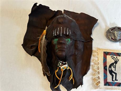 David Farnham “Nations” Leather Mask art and other Native American pieces