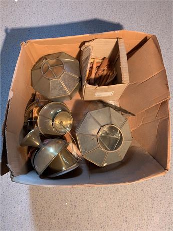 Vintage Ceiling Light Fixtures & Milk Glass Globe Lot - 3 Boxes Total