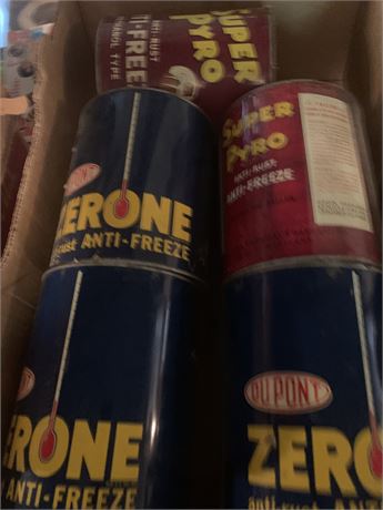 Vintage DuPont, Zerone & Super Pyro Anti-Freeze Advertising Cans