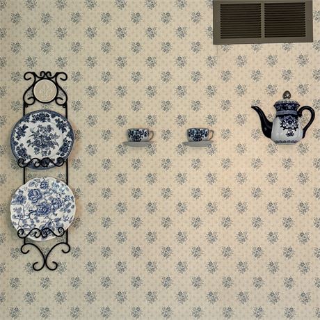 Coordinated Blue and White Chinoiserie Style Wall Decor