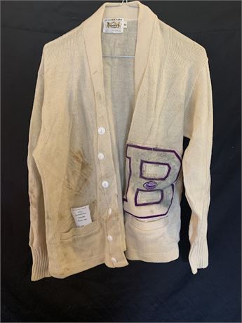 Vintage Letter B Football Letterman Sweater Size 46 100% Virgin Wool Made in USA