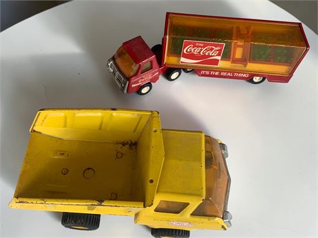 Pressed Steel Mighty Tonka Dump Truck & Coca-Cola Semi-Trailer Truck
